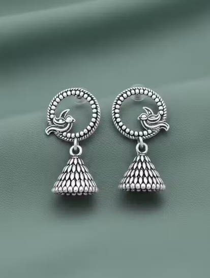 Oxidised Silver Jhumka Earrings