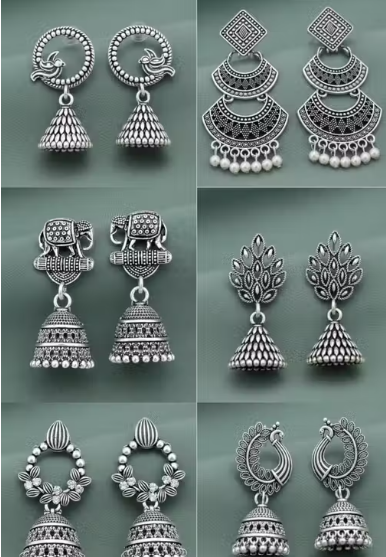 Oxidised Silver Jhumka Earrings