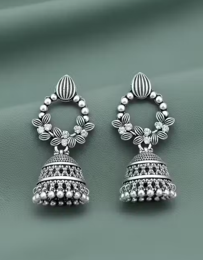 Oxidised Silver Jhumka Earrings